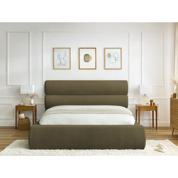 Тъмнозелено тапицирано двойно легло с място за съхранение с решетка 160x200 cm Jagna - Bobochic Paris-image-4