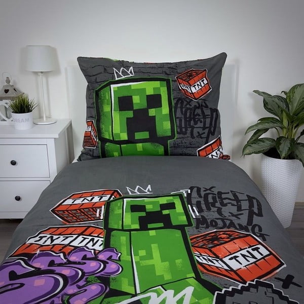 Памучно детско спално бельо за единично легло 140x200 cm Minecraft Metro Art - Jerry Fabrics-image-3