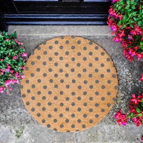 Сива кръгла постелка от естествени кокосови влакна Dots, ⌀ 70 cm - Artsy Doormats-image-2