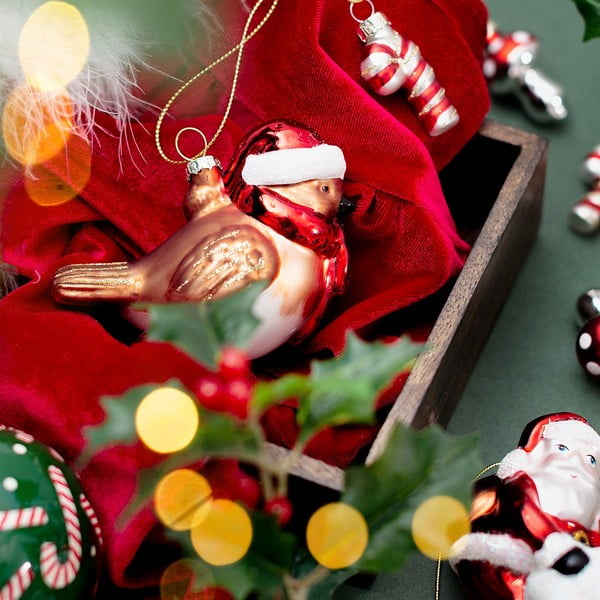 Стъклена  ръчно изработена коледна украса 5 cm Robin – Sass & Belle-image-1