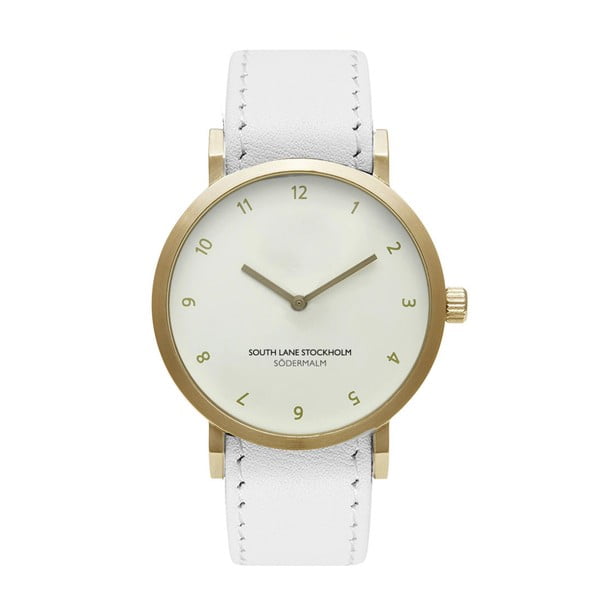 Unisex hodinky s bílým řemínkem South Lane Stockholm Sodermalm Gold Big Leather