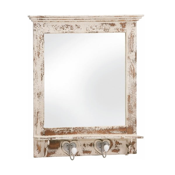 Zrcadlo s háčky Antique, bílá patina