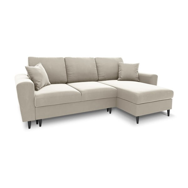 Бежов кадифен разтегателен ъглов диван с място за съхранение Kyoto – Cosmopolitan Design