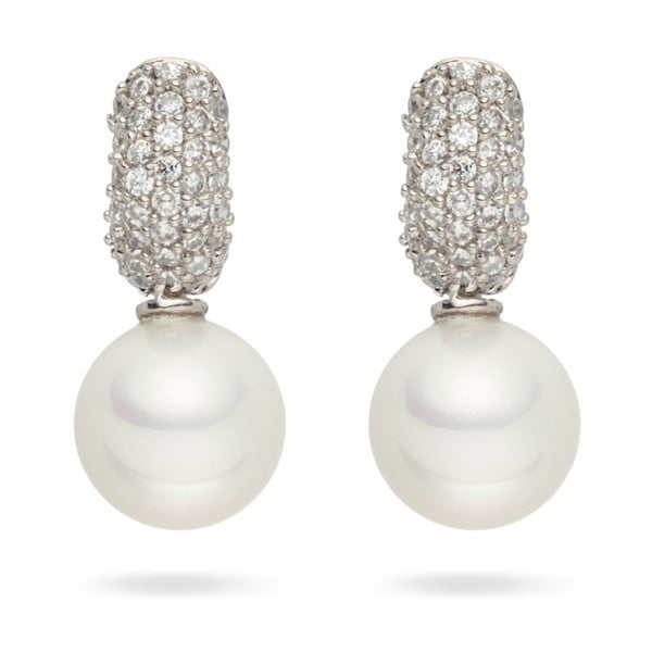 Bílé perlové náušnice se zirkony Pearls of London Niké