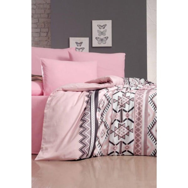Розово удължено двойно спално бельо с чаршаф Antic Pink - Mila Home