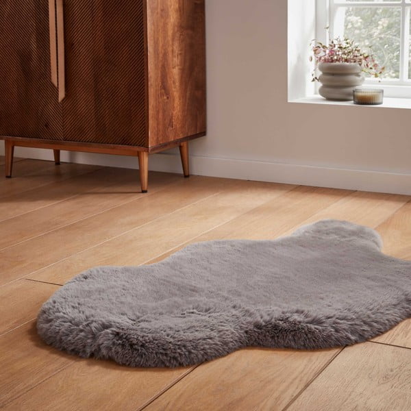 Сива синтетична кожа 60x90 cm Super Teddy – Think Rugs-image-2