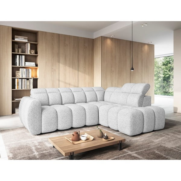 Светлосив разтегателен ъглов диван с място за съхранение от букле (десен ъгъл L форма) Falconn – ELTAP-image-1