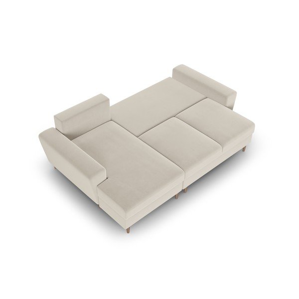 Бежов кадифен разтегателен ъглов диван с място за съхранение (ляв ъгъл) Kyoto – Cosmopolitan Design-image-2