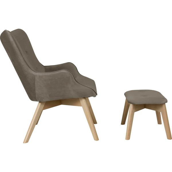 Светлокафяв кадифен фотьойл с табуретка Niko – Ropez-image-3