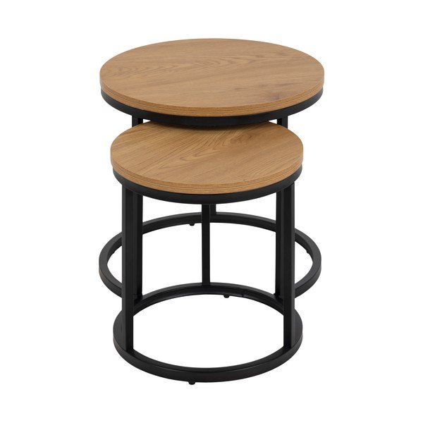 Кръгли странични масички в комплект от 2 бр. с дъбов плот ø 45 cm Spiro – Actona-image-3