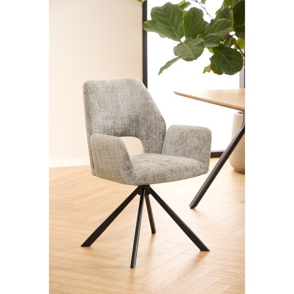 Светлосив тапициран трапезен стол с подлакътници Graham – Actona-image-2