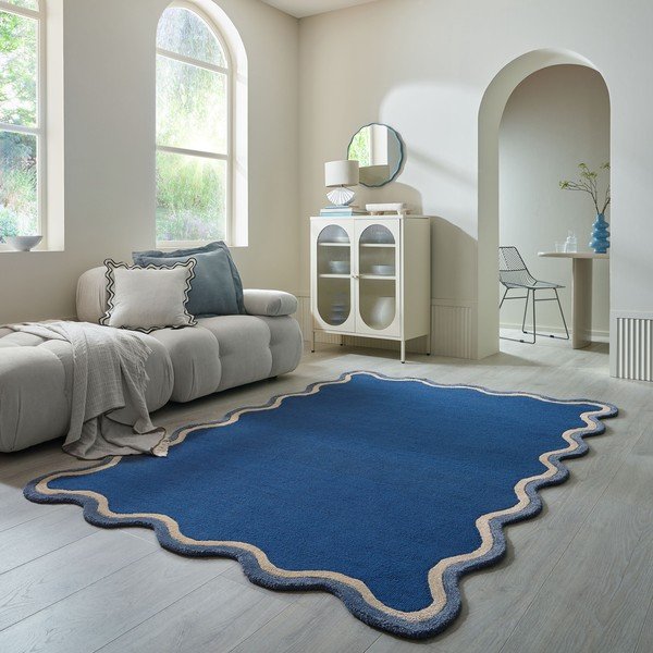 Тъмносин ръчно изработен килим със смес от вълна 160x230 cm Rivo Wool – Flair Rugs-image-1