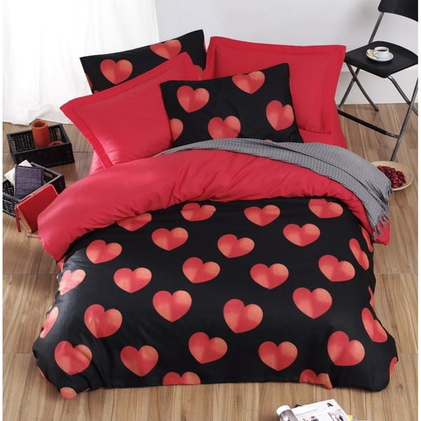 Спално бельо от памучна смес с чаршаф за двойно легло Gima Kalpler Black, 200 x 220 cm - Mijolnir