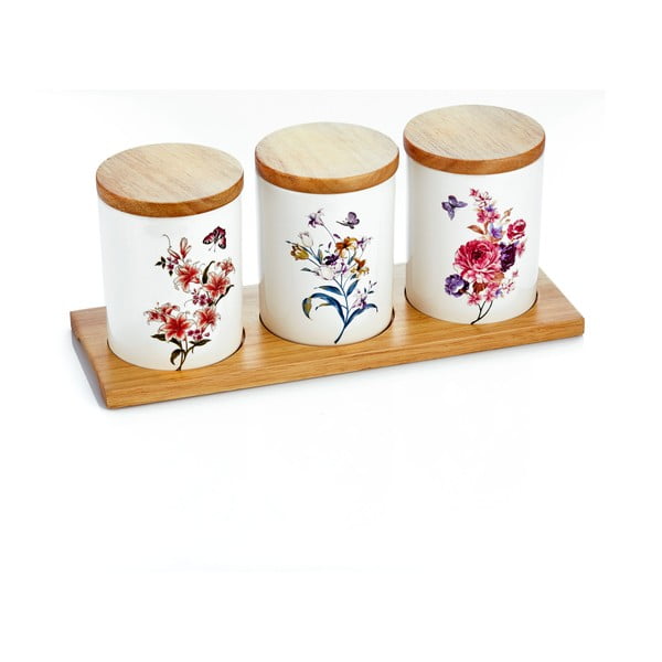 Комплект от 3 порцеланови купи с бамбукова табла Ieria - Noble Life