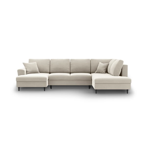 Бежов кадифен разтегателен ъглов диван с място за съхранение (десен ъгъл/U форма) Kyoto – Cosmopolitan Design