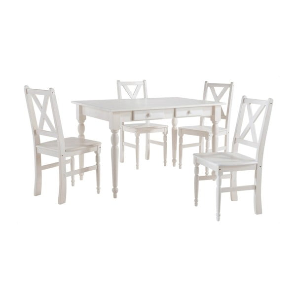 Set 4 bílých dřevěných jídelních židlí a stolu Støraa Normann, 120 x 80 cm