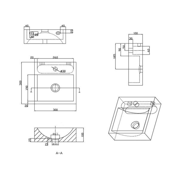 Черен каменен малък умивалник 30x30 cm Blok – Sapho-image-4