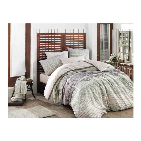 Памучно спално бельо Ranforce с чаршаф за двойно легло Denisa Green, 200 x 220 cm - Mijolnir