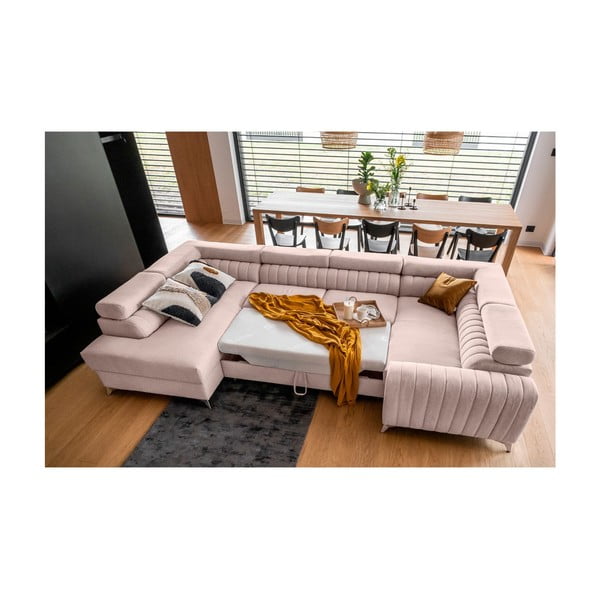 Розов разтегателен ъглов диван с място за съхранение (ляв ъгъл U форма) Louis – ELTAP-image-3