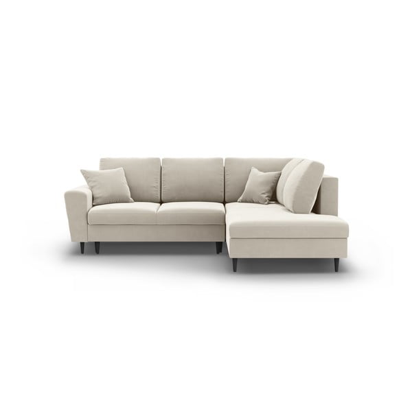 Бежов кадифен разтегателен ъглов диван с място за съхранение (десен ъгъл/L форма) Kyoto – Cosmopolitan Design