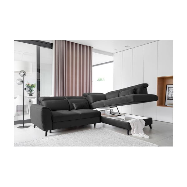 Тъмносив кадифен разтегателен ъглов диван с място за съхранение (десен ъгъл L форма) Noble – ELTAP-image-3