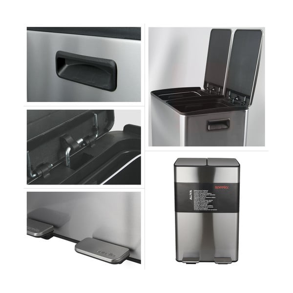 Стоманено кошче за боклук 2x30 l за рециклиране с педал в матово сребрист цвят   Aliya – Spirella-image-3