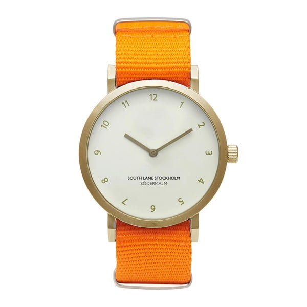 Unisex hodinky s oranžovým řemínkem South Lane Stockholm Sodermalm Gold Big