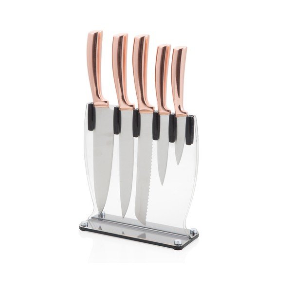 Sada 5 nožů z nerezové oceli se stojanem Brandani Rose Gold