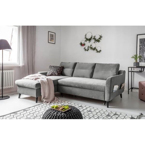 Светлосиво кадифено ъглово канапе, ляв ъгъл Stylish Stan - Miuform-image-3