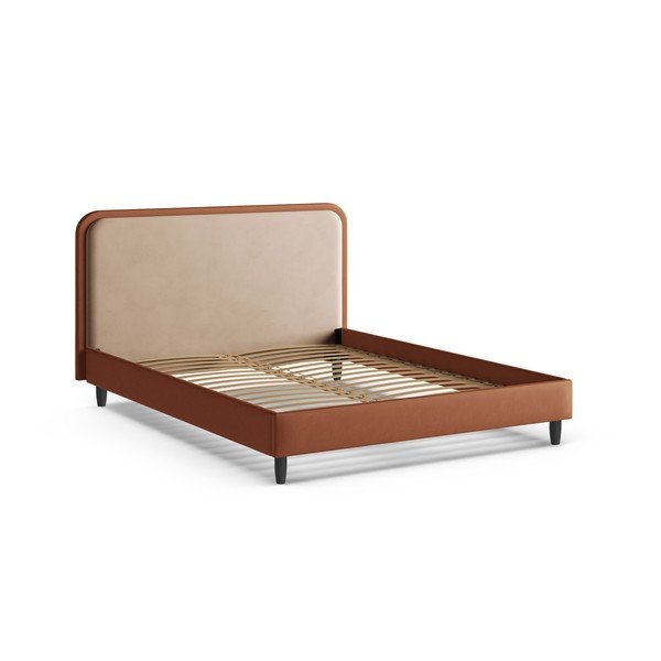 Двойно легло тапицирано с включена подматрачна рамка в тухлен цвят 160x200 cm Aveline – Micadoni -image-2
