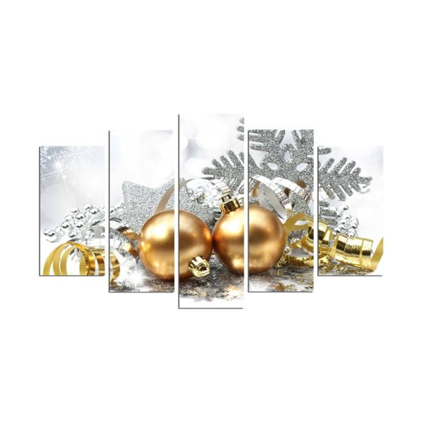 Pětidílný obraz Golden Christmas Balls, 110x60 cm