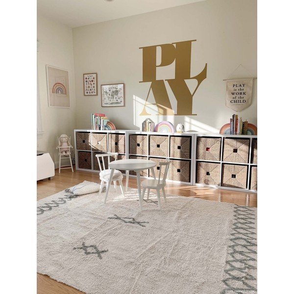 Син и кремав ръчно изработен памучен килим подходящ за пране 170x240 cm Atlas Natural – Lorena Canals-image-1