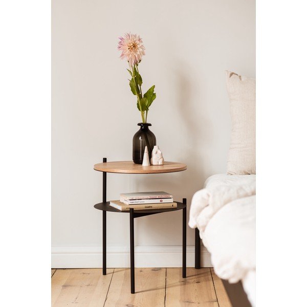 Черно/в естествен цвят нощно шкафче с дъбов плот Tu – noo.ma-image-4