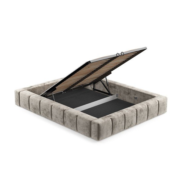 Бежово тапицирано двойно легло с място за съхранение с включена подматрачна рамка 160x200 cm Aruba L – Maison de Rêve-image-4