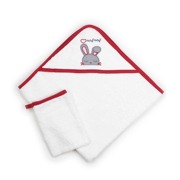 Комплект бебешки кърпи с качулка и ръкавици за пране Заек, 75 x 75 cm - Naf Naf