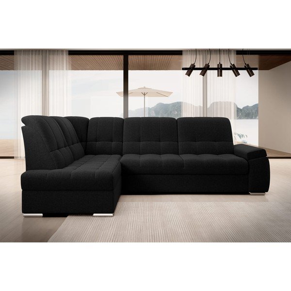 Черен разтегателен ъглов диван с място за съхранение (ляв ъгъл L форма) Sado – ELTAP-image-3