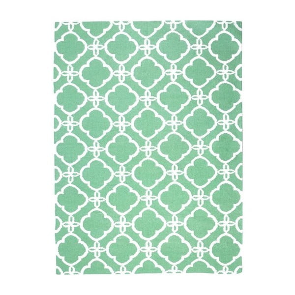 Vlněný koberec Geometry Retro Green & White, 160x230 cm