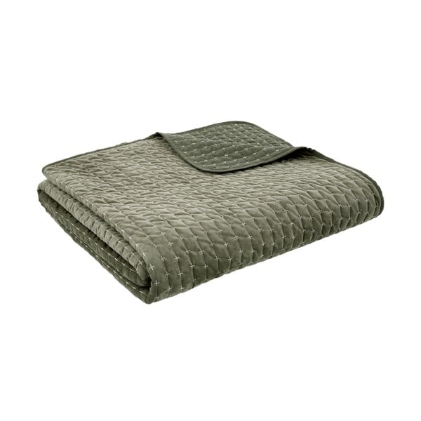 Зелено капитонирано покривало за легло 240x260 cm Attica Velvet Embroidered – Bianca