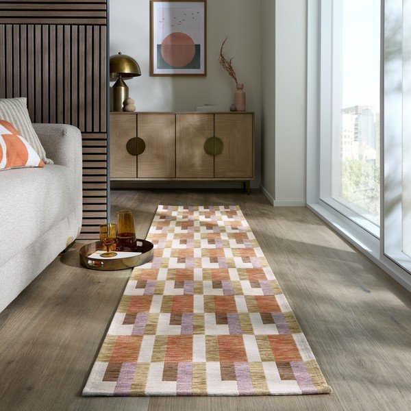 Оранжево-естествена пътека 60x230 cm Riley Block Geo – Flair Rugs-image-1