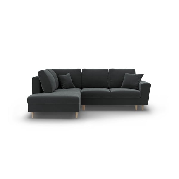 Тъмносив кадифен разтегателен ъглов диван с място за съхранение (ляв ъгъл/L форма) Kyoto – Cosmopolitan Design