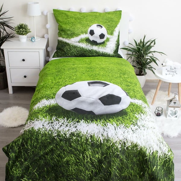 Зелено единично  памучно детско спално бельо 140x200 cm Football – Jerry Fabrics-image-1