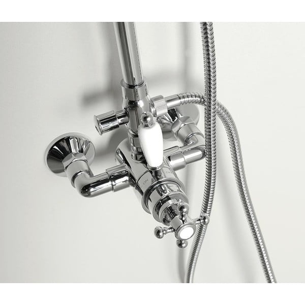Месингов душ комплект в лъскаво сребристо с термостатен смесител с душ глава и ръчен душ 142 cm Antea – Sapho-image-2