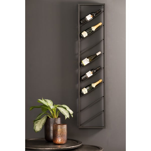 Черен стенен метален стелаж за вино брой бутилки 8 36x160x6 cm Malbeo – Light & Living-image-1