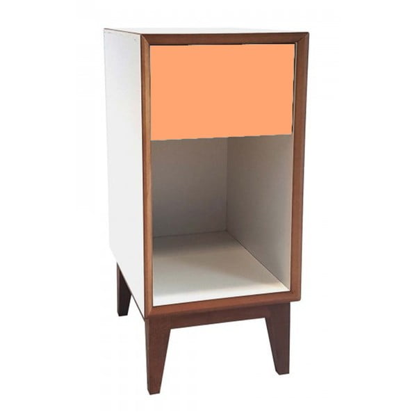 Малко нощно шкафче с бяла рамка и оранжево чекмедже PIX - Ragaba