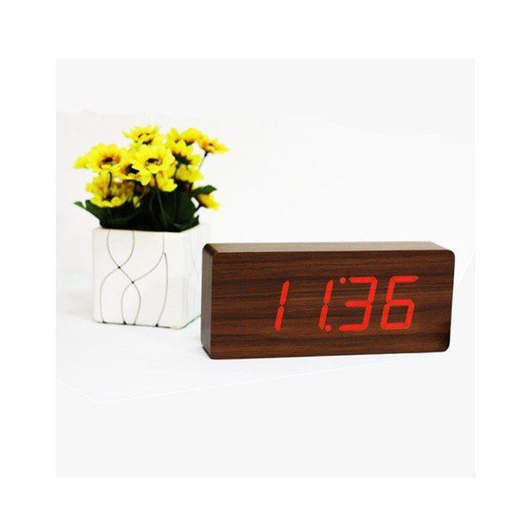 Tmavě hnědý budík s červeným LED displejem Gingko Slab Click Clock-image-2