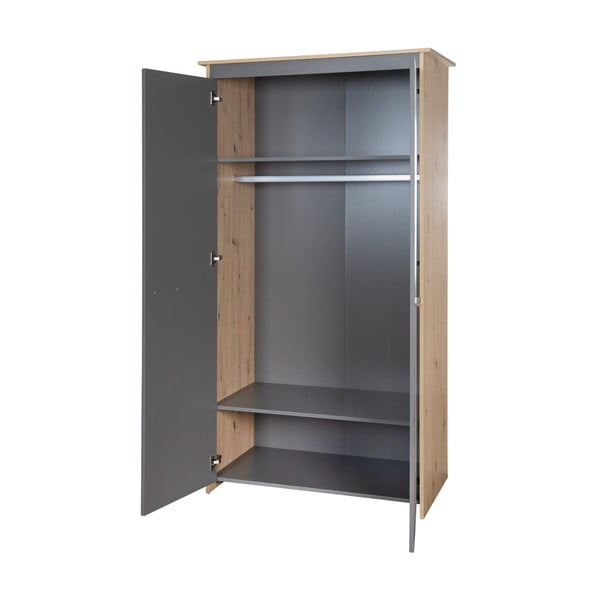 Детски гардероб в дъбов декор в антрацитен и естествен цвят 50x190x96 cm Anna – Roba-image-3