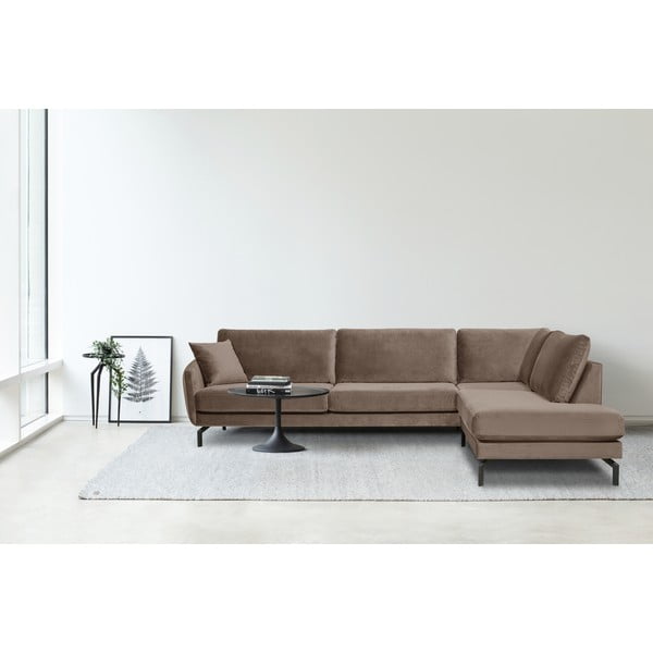 Кафяво-бежов ъглов диван от кадифе (десен ъгъл) Magic - Scandic-image-1