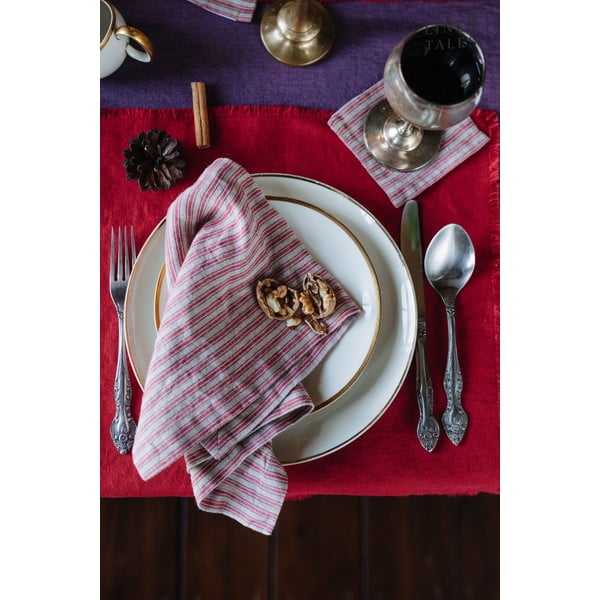 Подложки в червено-природен цвят в комплект от 4 броя - Linen Tales-image-1