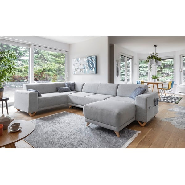 Светлосив разтегателен/с място за съхранение ъглов диван (ляв ъгъл/U форма) Classy Sophie – Miuform-image-3