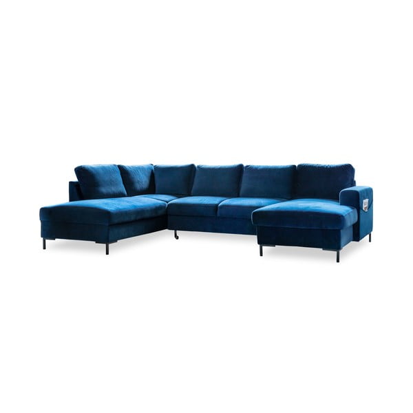 Морскосиньо кадифе, U-образен разтегателен диван, ляв ъгъл Lofty Lilly - Miuform